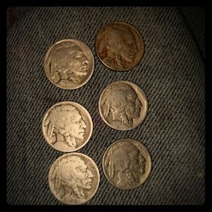 6 different dated  buffalo  nickels